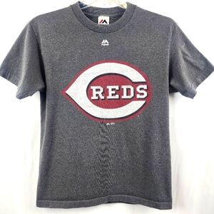 Majestic Gray Cincinnati Reds Baseball Logo Crew Neck T-Shirt